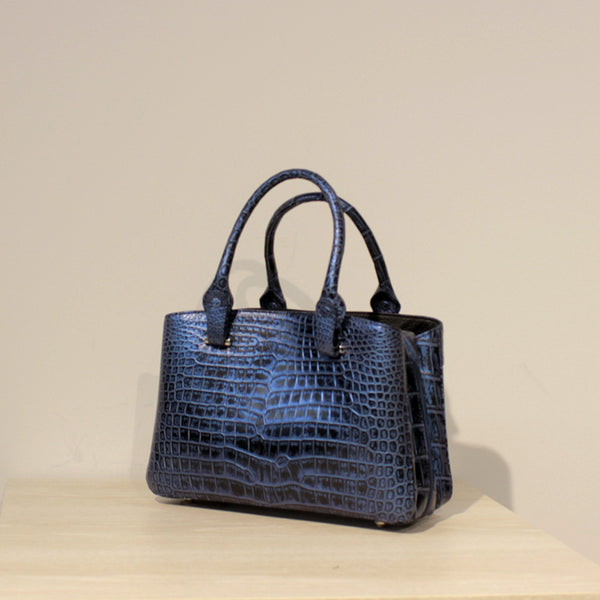 美品　稀少色　グレ　リアル　クロコダイル　ハンドバッグ　3室　メタリックブルー 楽天市場】【5%オフクーポン】スモールクロコダイル